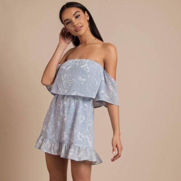Tobi Mel Off Shoulder Mini Skater Dress Light Blue Size Medium - Picture 8 of 8